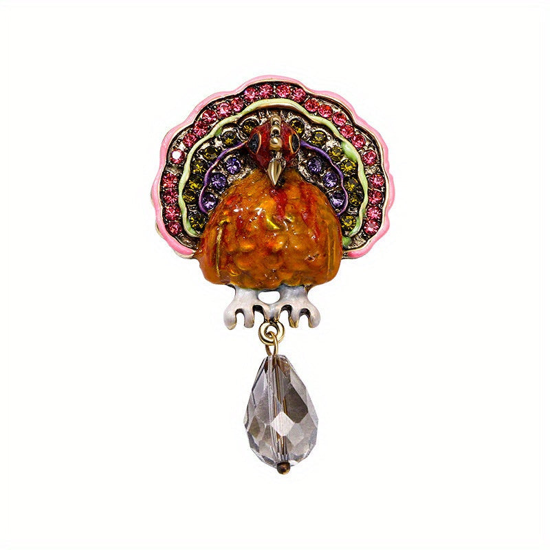 Enamel Turkey Brooch Pin for Thanksgiving and Holiday Events Fashion Accessory