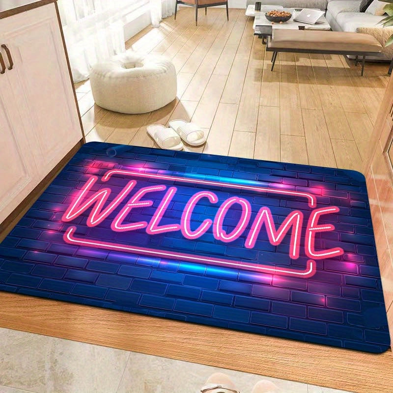 Neon Light Up Doormat Non-Slip Indoor Rug Polyester 8mm Thick Entryway Bedroom