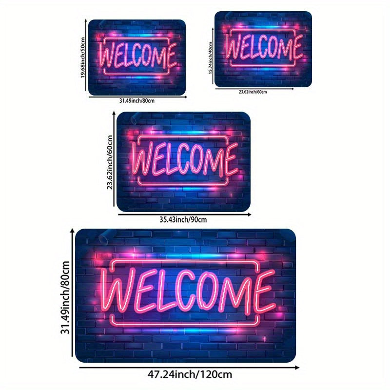 Neon Light Up Doormat Non-Slip Indoor Rug Polyester 8mm Thick Entryway Bedroom