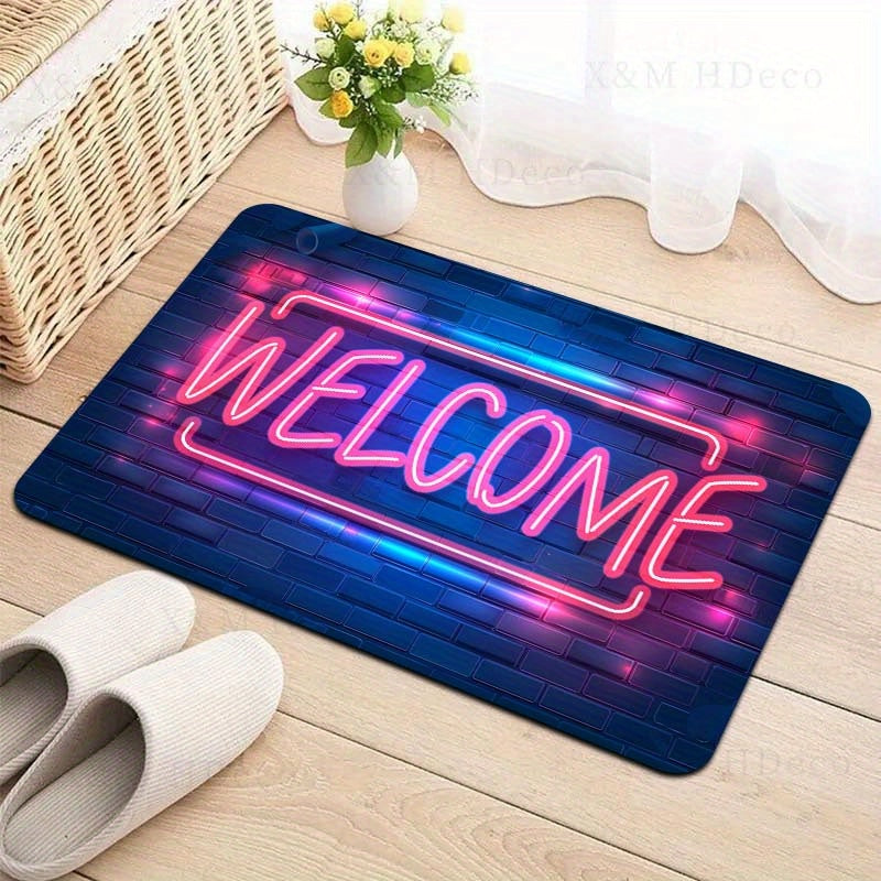 Neon Light Up Doormat Non-Slip Indoor Rug Polyester 8mm Thick Entryway Bedroom