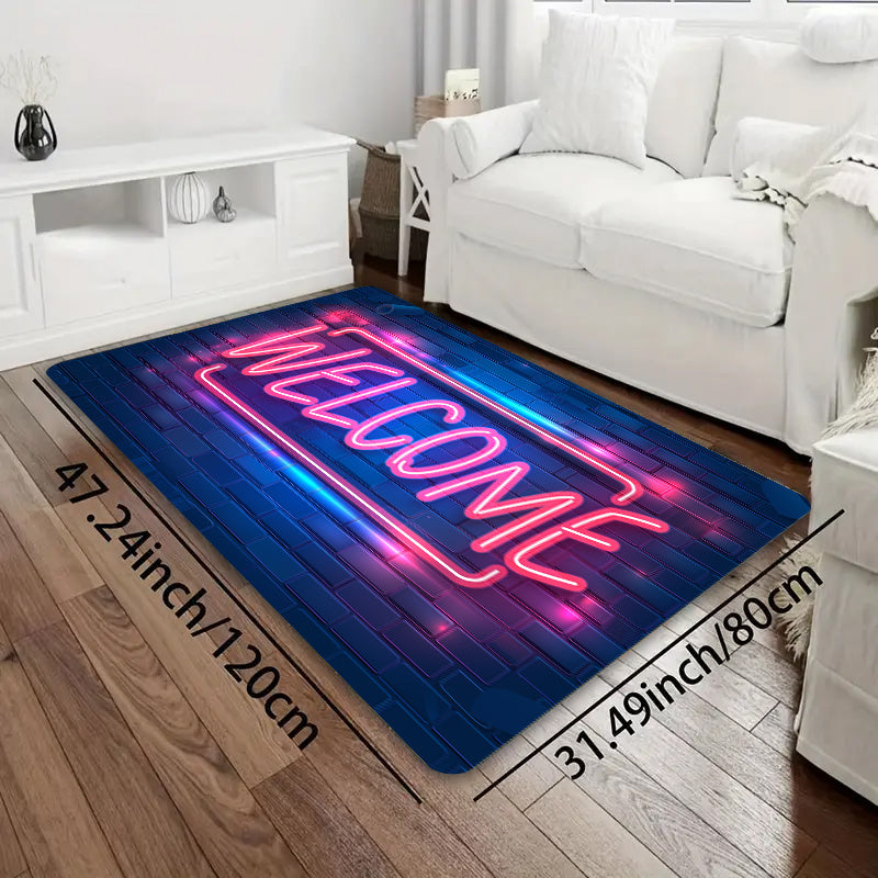 Neon Light Up Doormat Non-Slip Indoor Rug Polyester 8mm Thick Entryway Bedroom