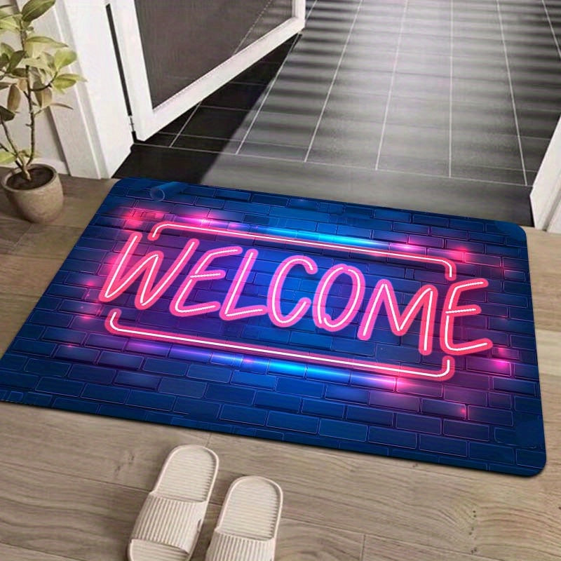 Neon Light Up Doormat Non-Slip Indoor Rug Polyester 8mm Thick Entryway Bedroom