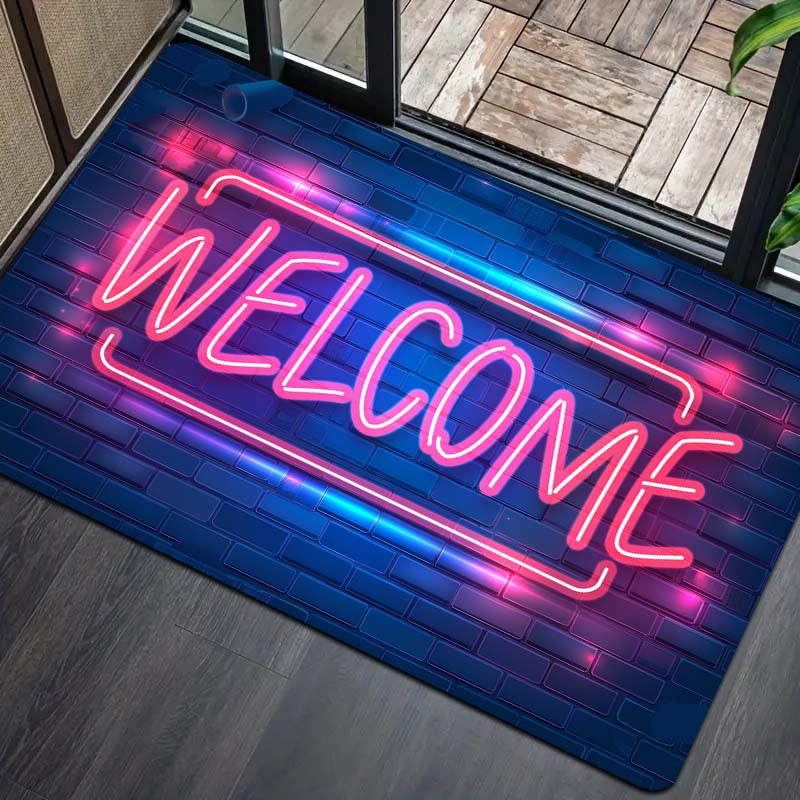 Neon Light Up Doormat Non-Slip Indoor Rug Polyester 8mm Thick Entryway Bedroom