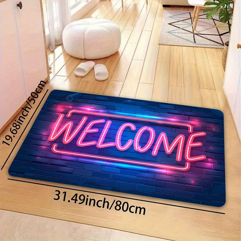 Neon Light Up Doormat Non-Slip Indoor Rug Polyester 8mm Thick Entryway Bedroom