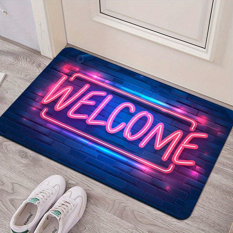 Neon Light Up Doormat Non-Slip Indoor Rug Polyester 8mm Thick Entryway Bedroom