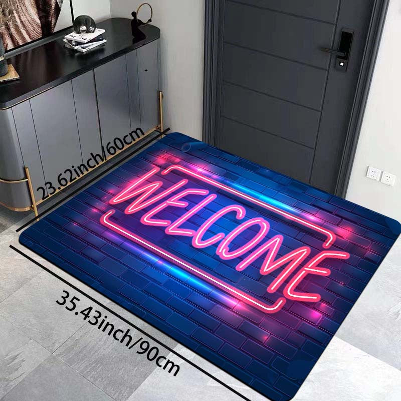 Neon Light Up Doormat Non-Slip Indoor Rug Polyester 8mm Thick Entryway Bedroom