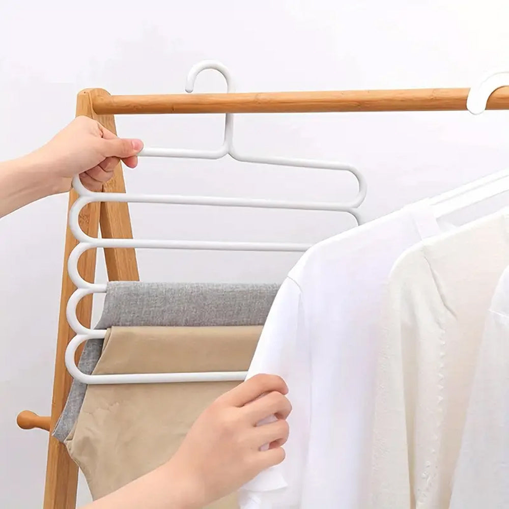 5-Layer White Plastic Pants Hanger Organizer for Pants Skirts and Scarves Space-Saving Vertical Storage