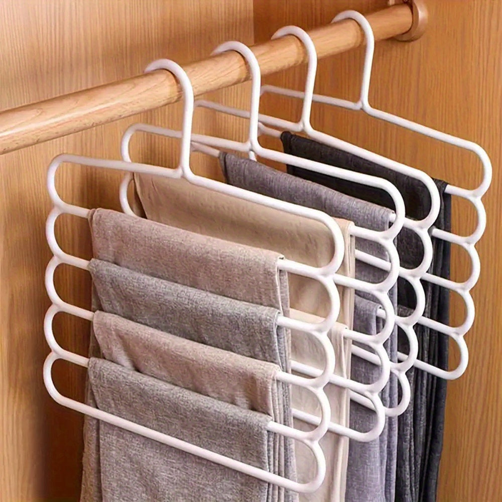5-Layer White Plastic Pants Hanger Organizer for Pants Skirts and Scarves Space-Saving Vertical Storage