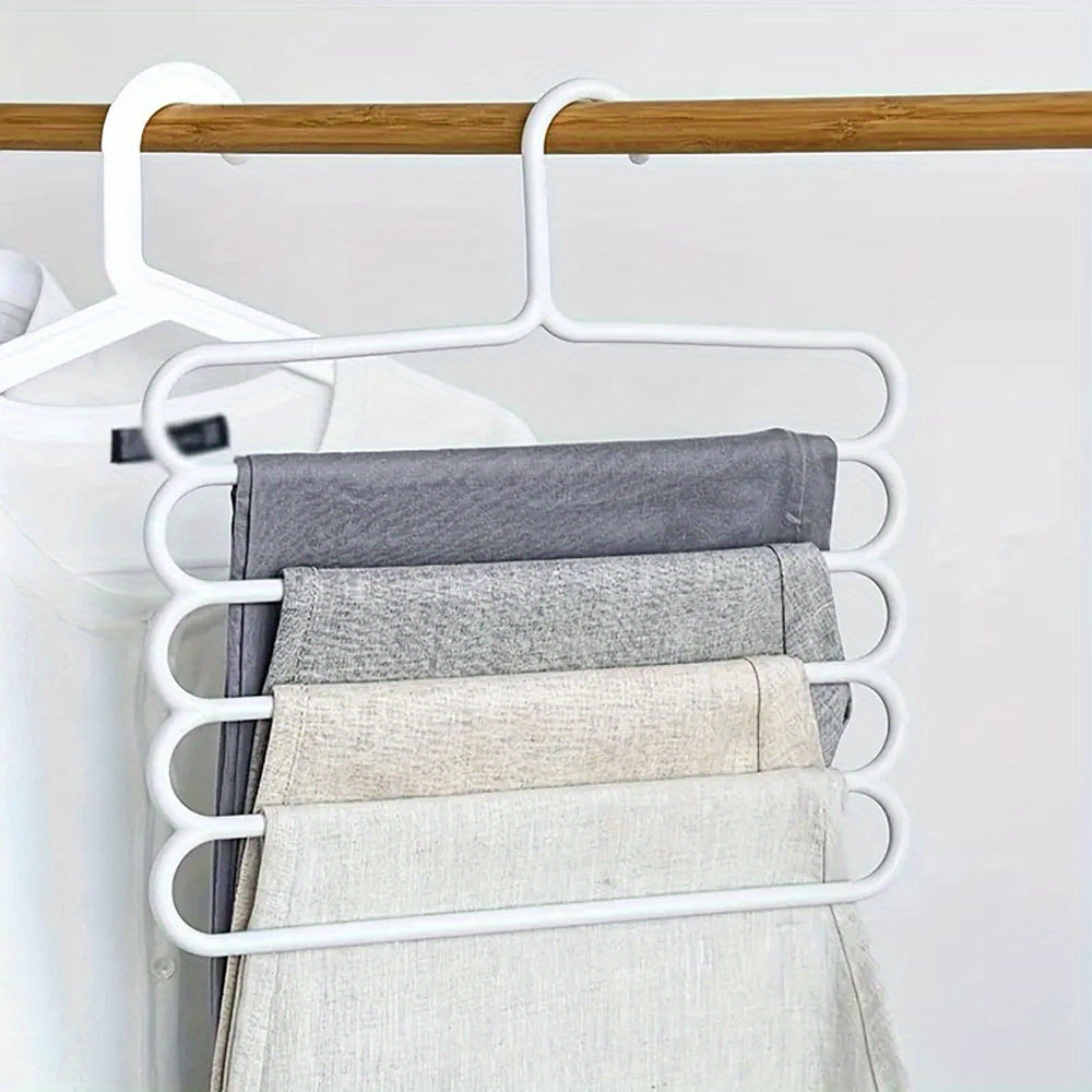5-Layer White Plastic Pants Hanger Organizer for Pants Skirts and Scarves Space-Saving Vertical Storage