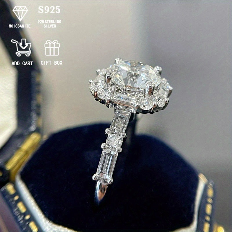 Sterling Silver Moissanite Engagement Ring 2 Carats Vintage Court Style Hypoallergenic Bridal Wedding Band