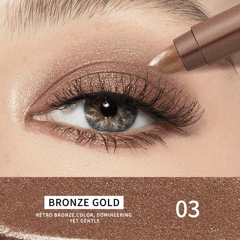 Women Shimmery Waterproof Eyeshadow Stick Pencil with Built-In Brush