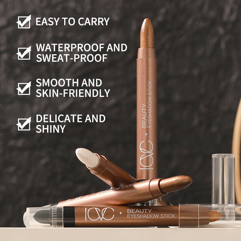 Women Shimmery Champagne Brown Cream Eyeshadow Stick Waterproof Long-Lasting