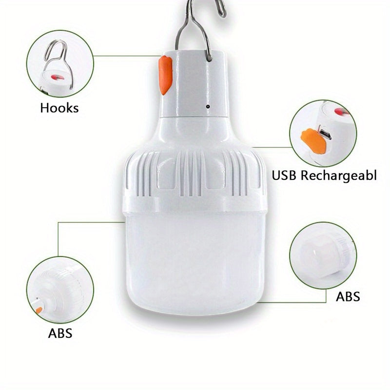 USB Rechargeable LED Camping Lantern with Hook for Outdoor Emergency and Portable Use
