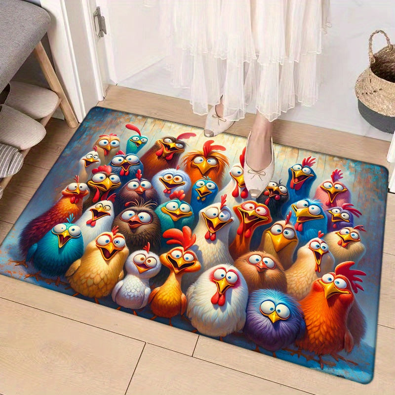 Felpudo antideslizante para el hogar con diseño de pavo de felpa, lavable, de poliéster, alfombra de entrada