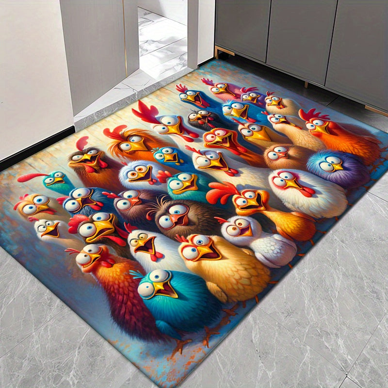 Felpudo antideslizante para el hogar con diseño de pavo de felpa, lavable, de poliéster, alfombra de entrada