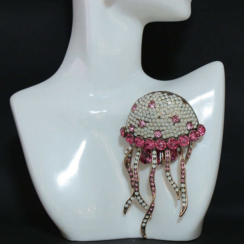 Elegant Rhinestone Jellyfish Brooch with Tassel for Women's Sweaters