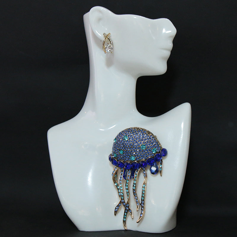 Elegant Rhinestone Jellyfish Brooch with Tassel for Women's Sweaters