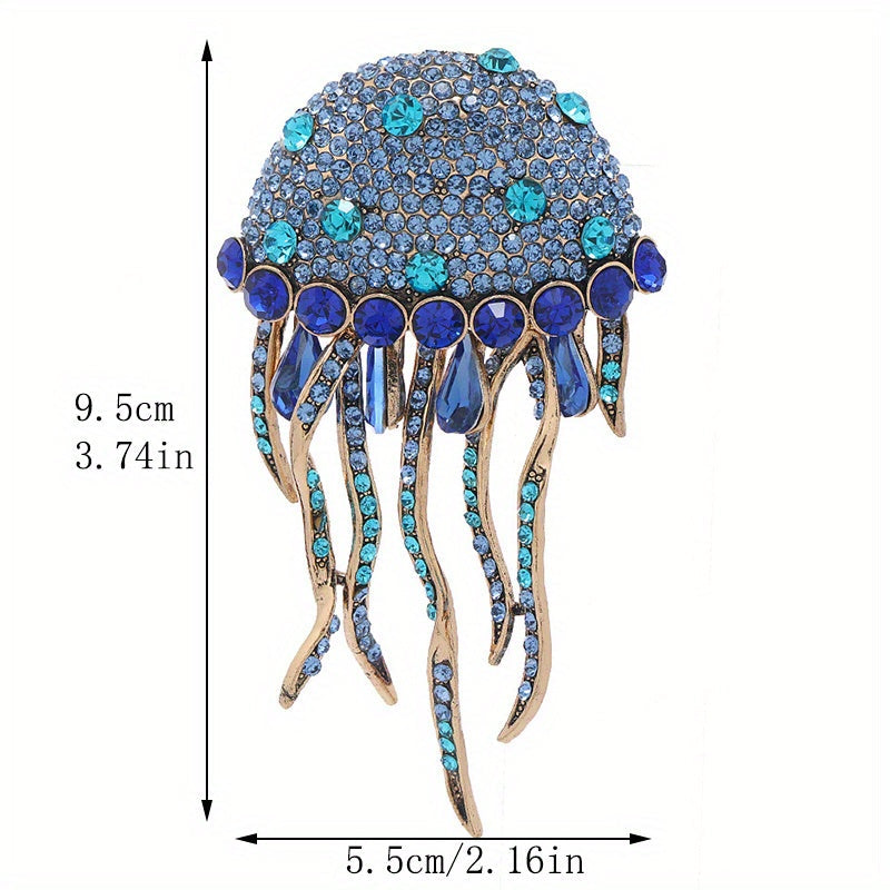 Elegant Rhinestone Jellyfish Brooch with Tassel for Women's Sweaters