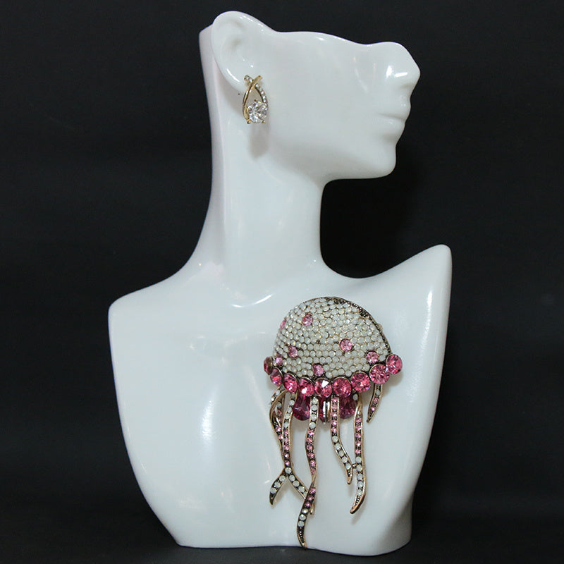 Elegant Rhinestone Jellyfish Brooch with Tassel for Women's Sweaters