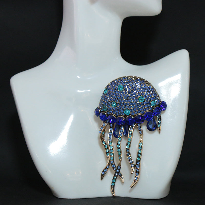 Elegant Rhinestone Jellyfish Brooch with Tassel for Women's Sweaters