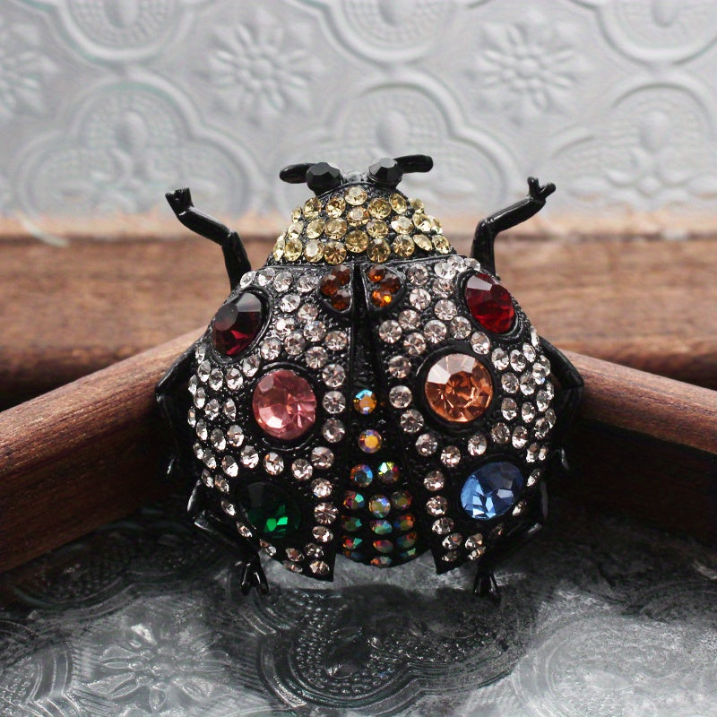 Vintage Ladybug Rhinestone Brooch for Women Elegant Jewelry Accessories