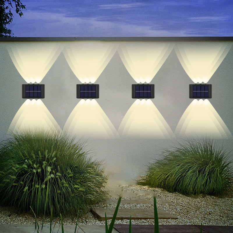 Lámparas solares de pared para exteriores, pack de 2, 6LED, doble color, cálido y frío, control de luz inteligente, jardín, patio, calle, paisaje