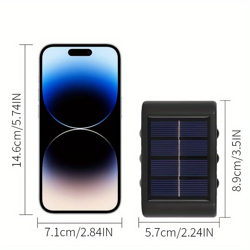 Lámparas solares de pared para exteriores, pack de 2, 6LED, doble color, cálido y frío, control de luz inteligente, jardín, patio, calle, paisaje