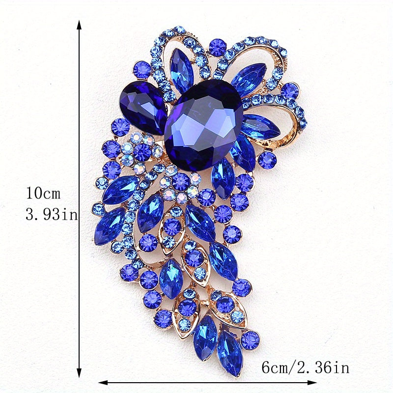 Luxury Rhinestone Brooch Large Alloy Glass Pin Elegant Fashion Accessory for Women