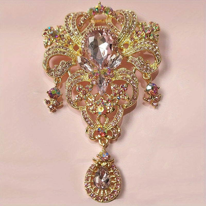 Antique-Inspired Crystal Flower Brooch Rhinestone Jewelry for Scarves and Clothing