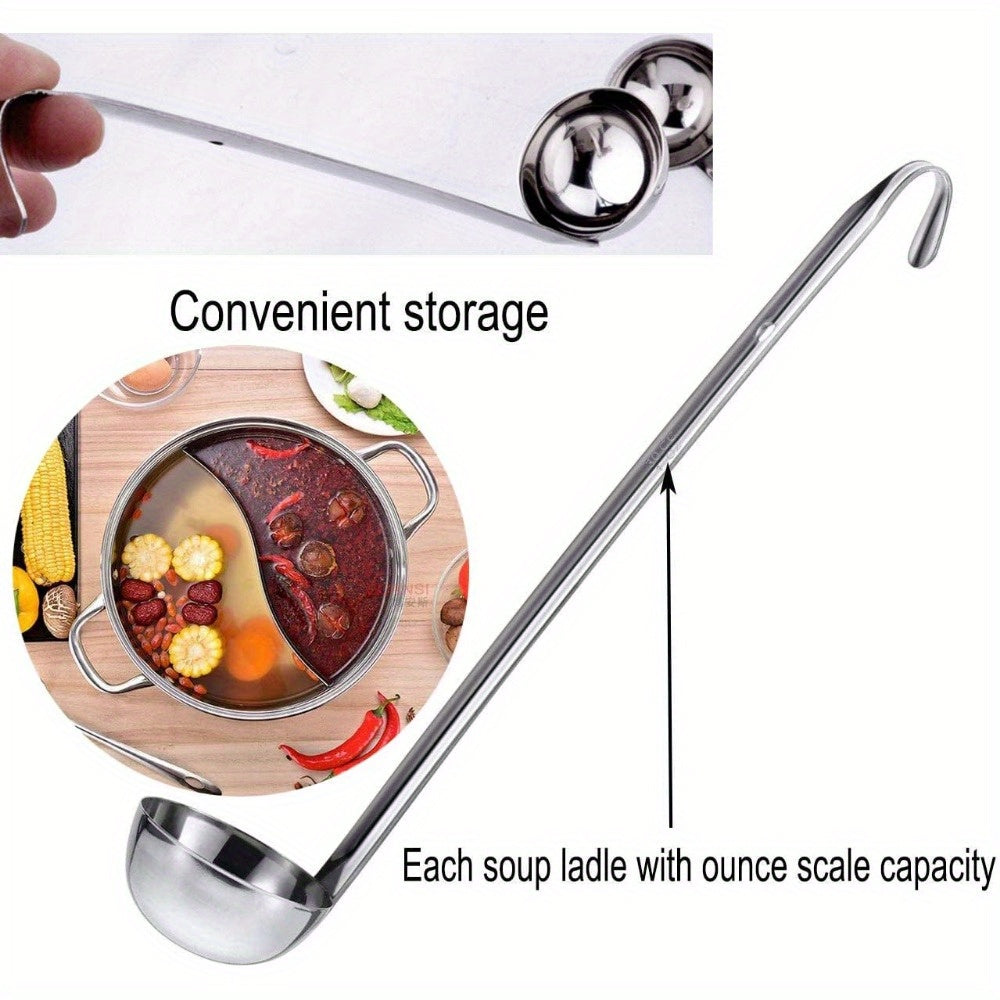 Set of 4 Stainless Steel Soup Ladles 1oz-4oz with Pouring Rims and Metal Handles