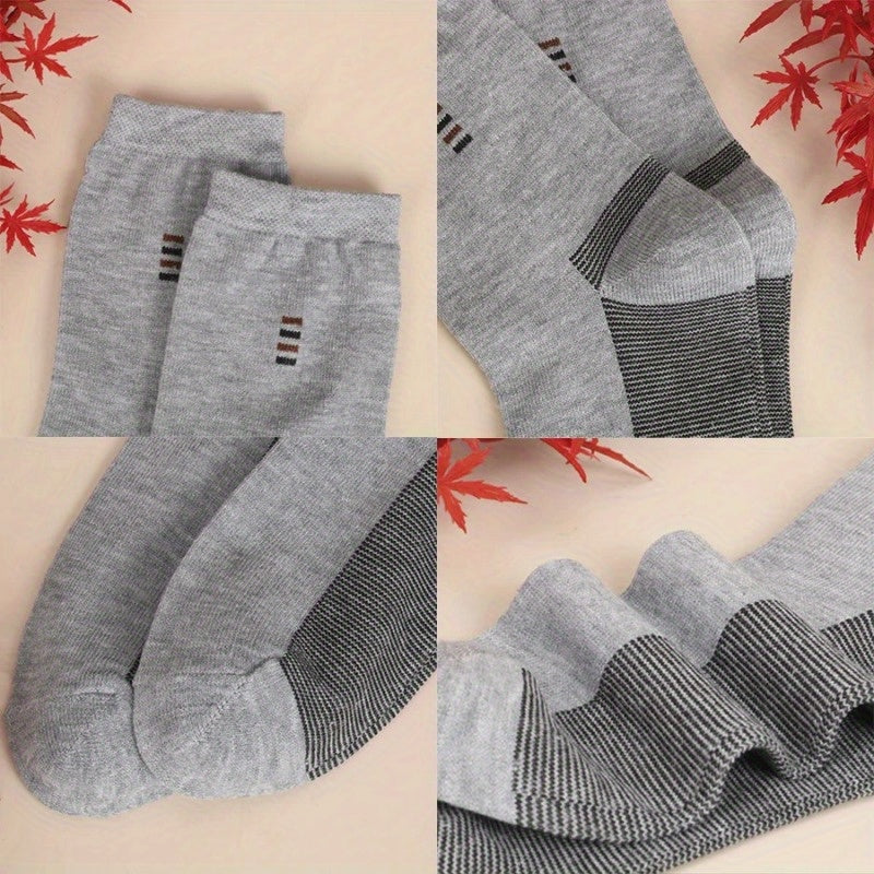 Men's Black Long Socks 5 Pairs Casual Mid-Calf Knit Polyester Cotton Spandex
