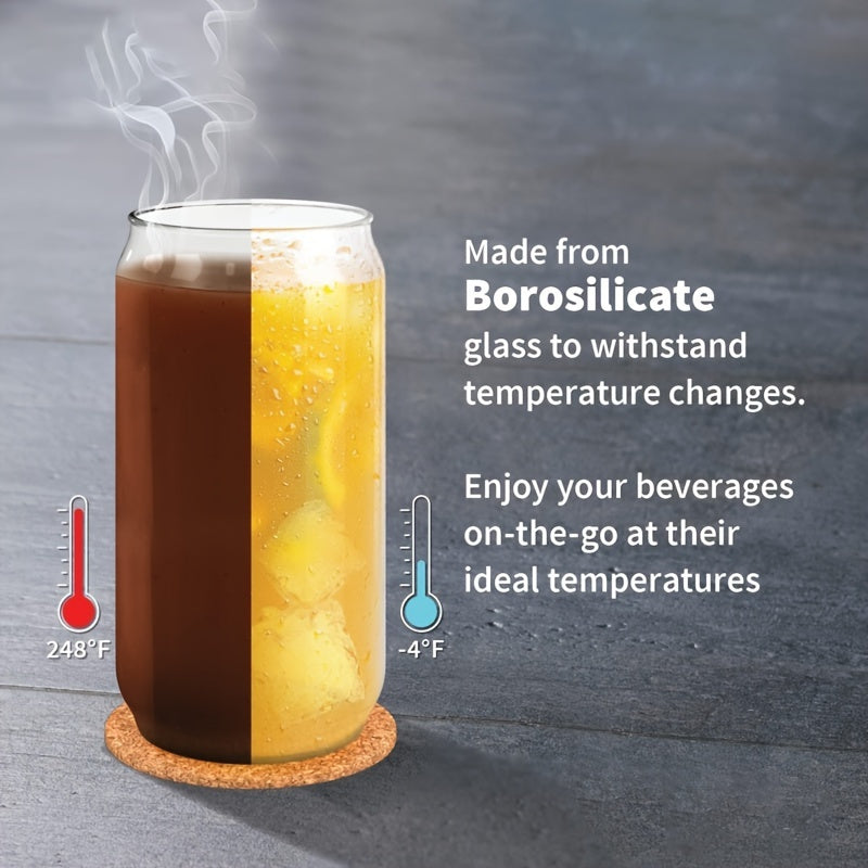 Glass Water Cup with Straw for Iced Coffee Beer and Tea 16oz Borosilicate Glass with Lid