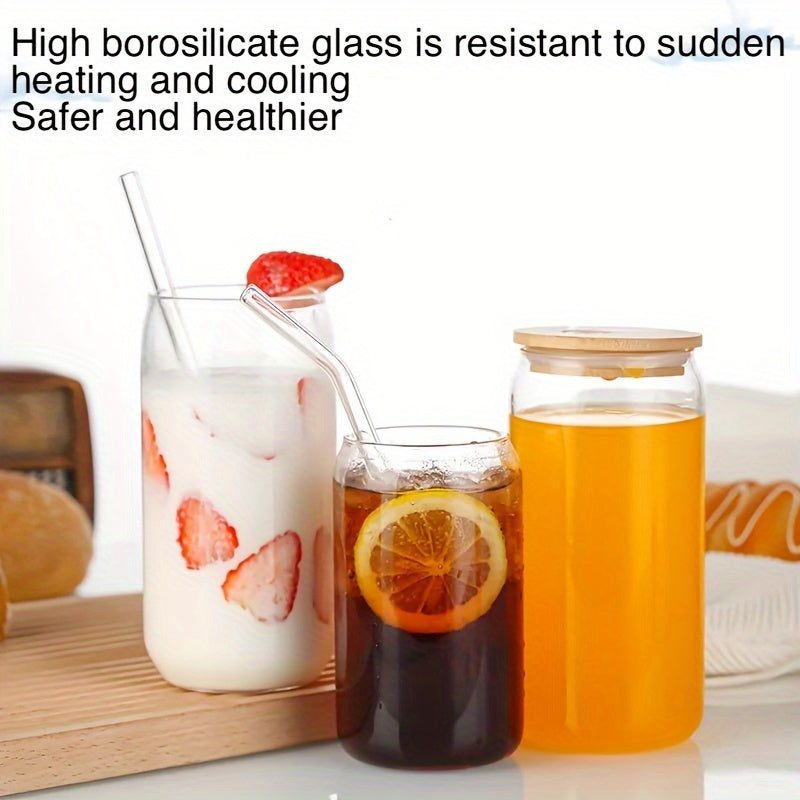 Glass Water Cup with Straw for Iced Coffee Beer and Tea 16oz Borosilicate Glass with Lid