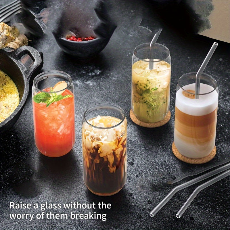 Glass Water Cup with Straw for Iced Coffee Beer and Tea 16oz Borosilicate Glass with Lid