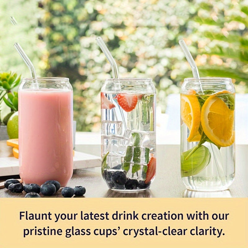 Glass Water Cup with Straw for Iced Coffee Beer and Tea 16oz Borosilicate Glass with Lid