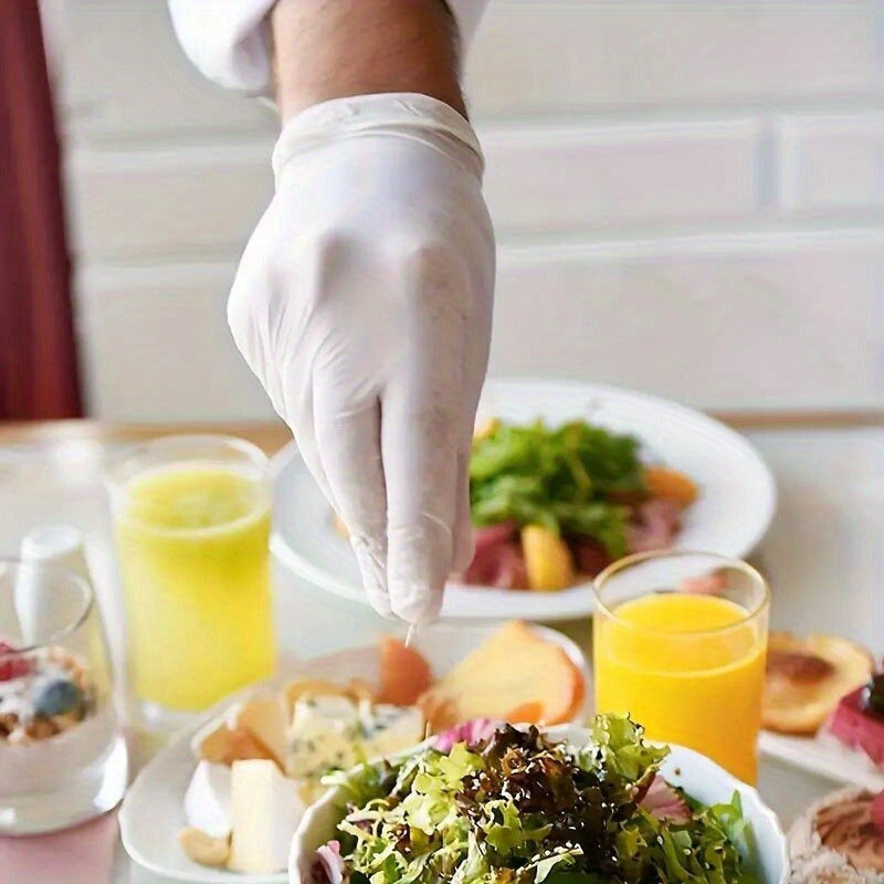 Disposable Nitrile Household White Gloves for Food Processing and Cleaning Pack of 50 or 100