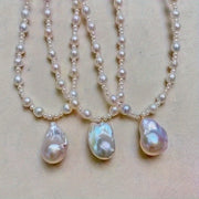 Unisex Freshwater Pearl Necklace with OT Clasp Baroque Pendant for Daily Wear and Special Occasions