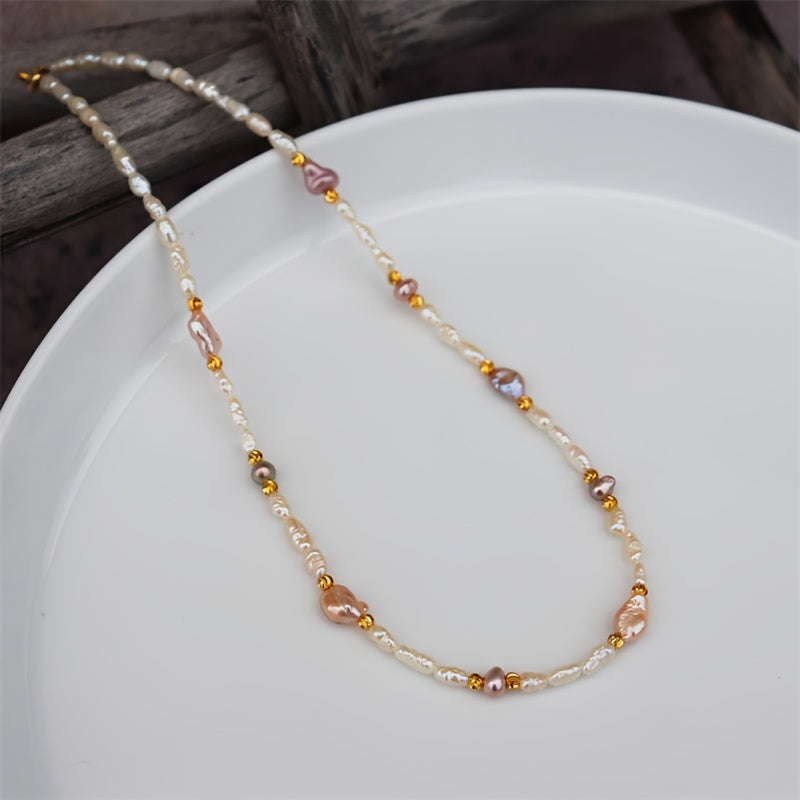 Freshwater Pearl Necklace Bohemian Style Irregular Baroque Design Unplated