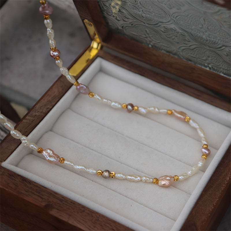 Freshwater Pearl Necklace Bohemian Style Irregular Baroque Design Unplated