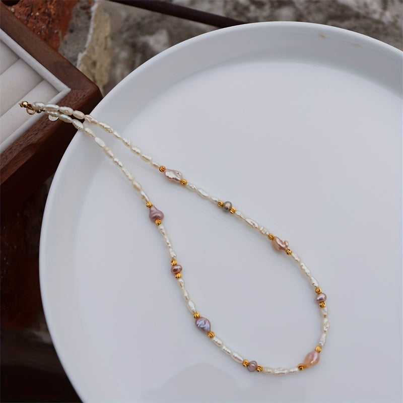 Freshwater Pearl Necklace Bohemian Style Irregular Baroque Design Unplated