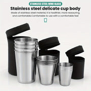 Set of 4 Stainless Steel Shot Glasses with Carrying Case 30ml 70ml 170ml for Camping