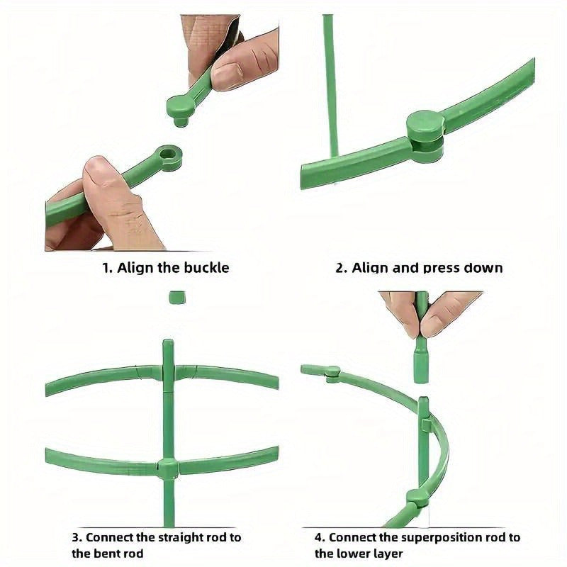 60 Green Plastic Flower Pot Stakes with Stackable Support Rings and Hooks for Outdoor Gardening