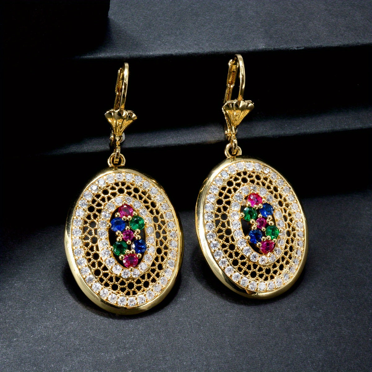 Copper Jewelry Set with Multicolor Zirconia Necklace Earrings Ring for Valentine's Day Weddings Parties