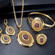 Copper Jewelry Set with Multicolor Zirconia Necklace Earrings Ring for Valentine's Day Weddings Parties