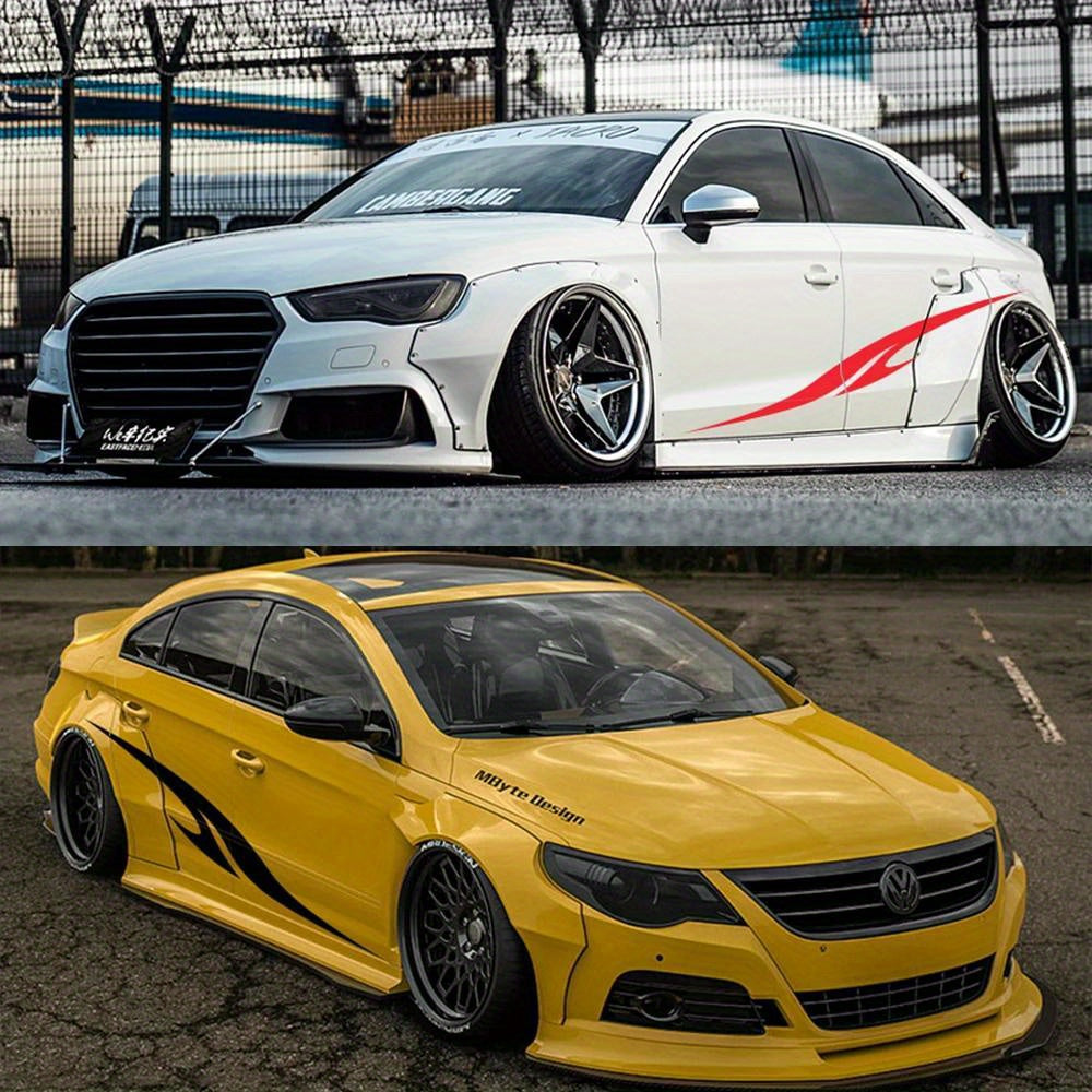 2Pcs Vinyl Racing Stripes Decal for Vehicle Side Skirts Glossy Irregular Graphic