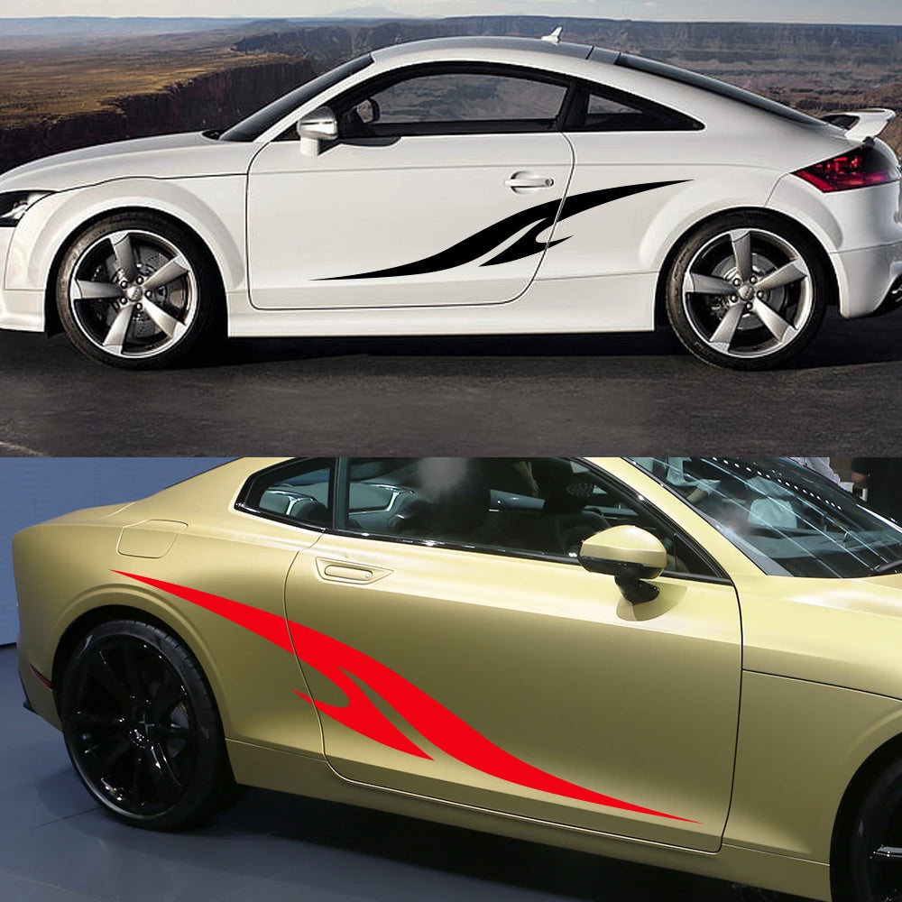 2 шт. виниловых наклеек с гоночными полосами для боковых юбок автомобиля глянцевая неровная графика