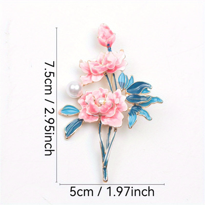 Peony Brooch Enamel Pin for Women Chinese-Inspired Floral Jewelry for Coats and Outfits