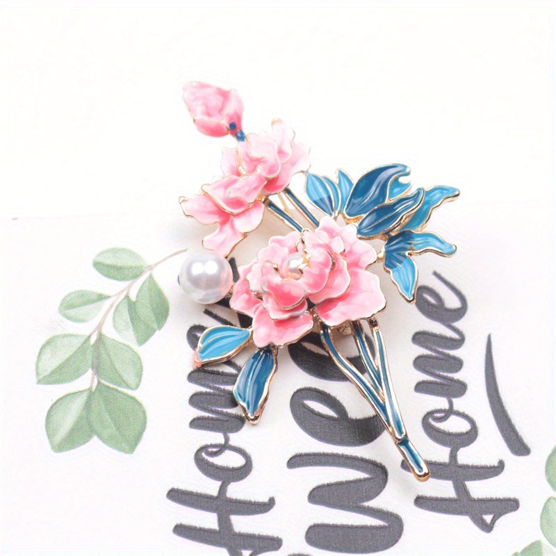 Peony Brooch Enamel Pin for Women Chinese-Inspired Floral Jewelry for Coats and Outfits