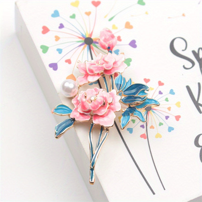 Peony Brooch Enamel Pin for Women Chinese-Inspired Floral Jewelry for Coats and Outfits