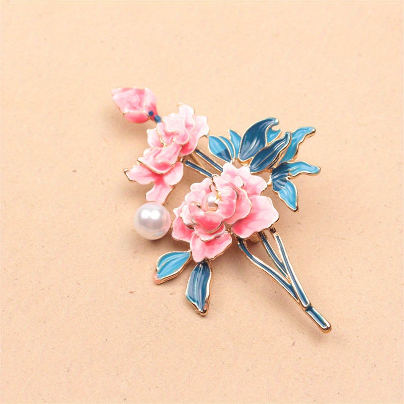Peony Brooch Enamel Pin for Women Chinese-Inspired Floral Jewelry for Coats and Outfits